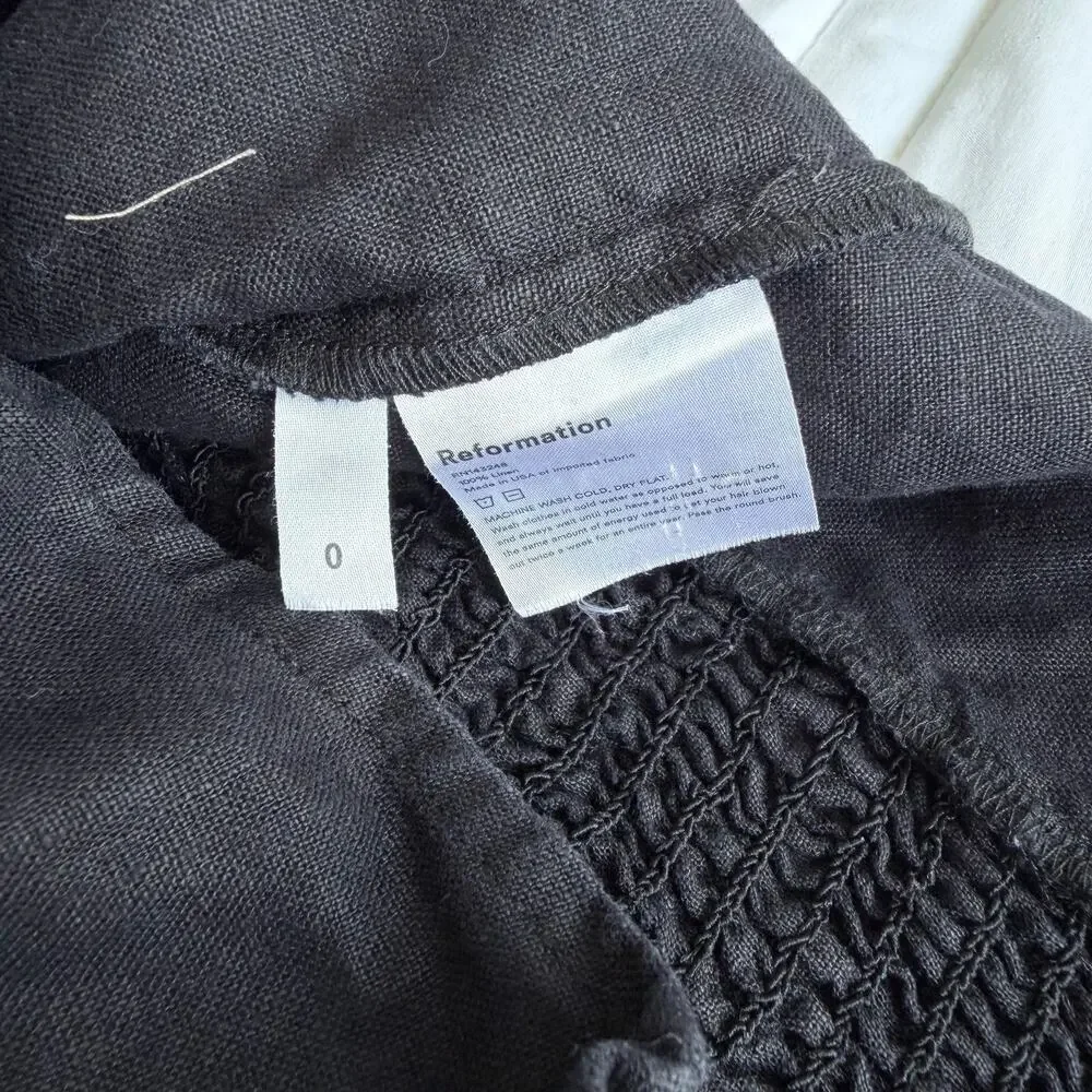 Reformation Hogan Long Sleeve Linen Top Black Size XS / 0